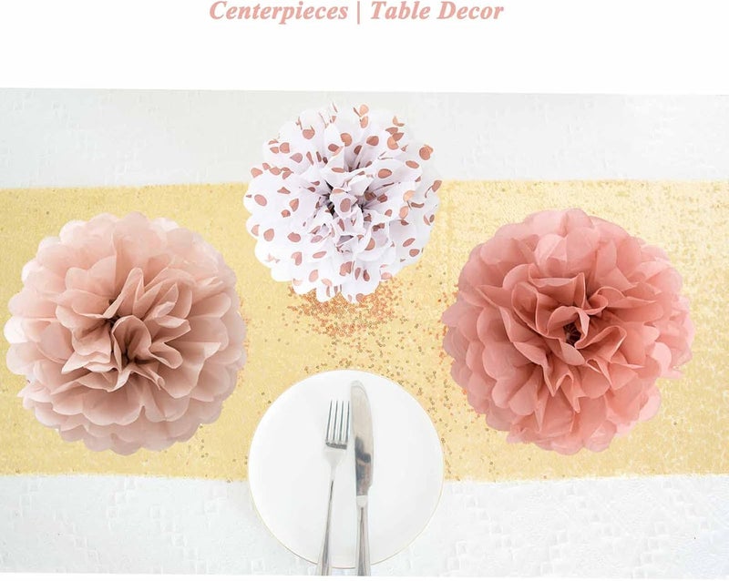 ANSOMO Rose Gold Tissue Paper Pom Poms Flowers Dusty Pink Coral Polka Dot Wall Hanging Wedding Birthday Bridal Baby Shower Party Decorations 12" 10" Pack of 12 - Image 5